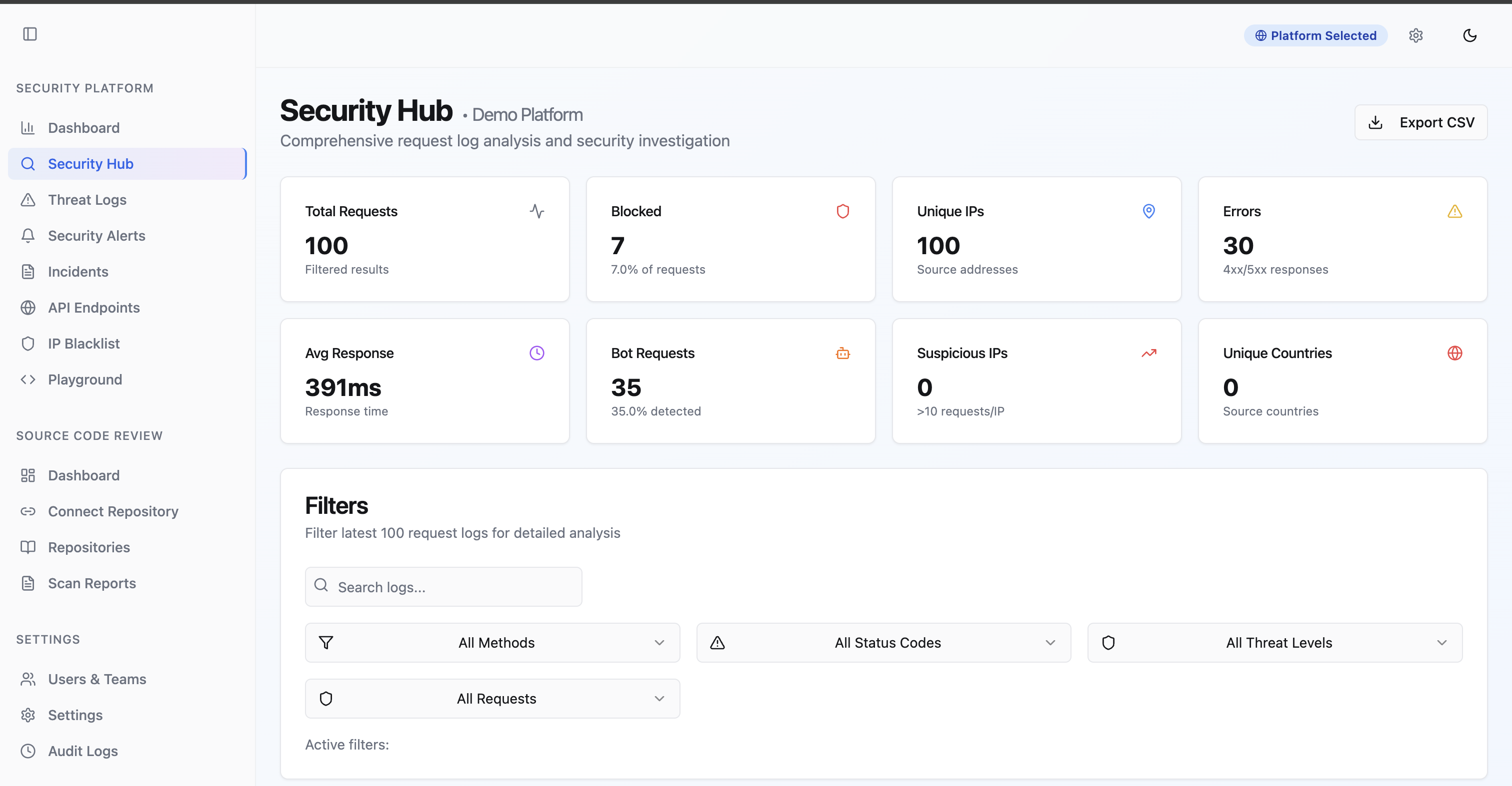 Security Hub interface